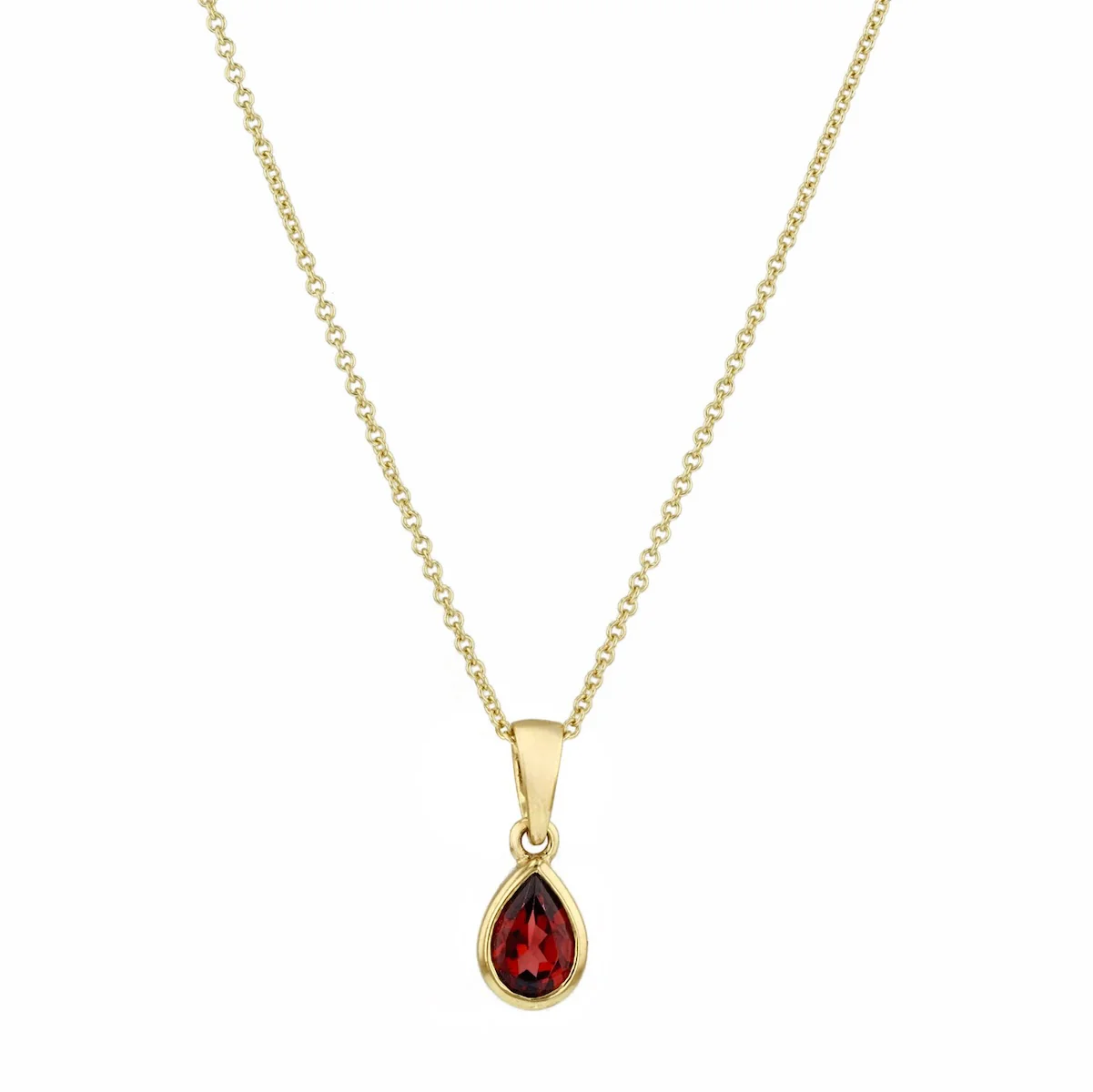 Personalised Birthstone Pear Cut Rubover Necklace | 9K Yellow Gold