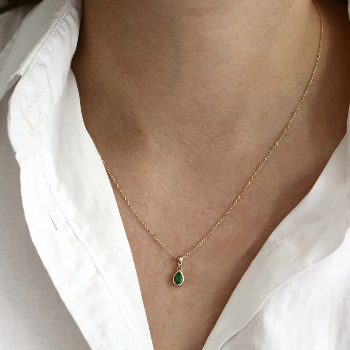Personalised Birthstone Pear Cut Rubover Necklace | 9K Yellow Gold - Image 12