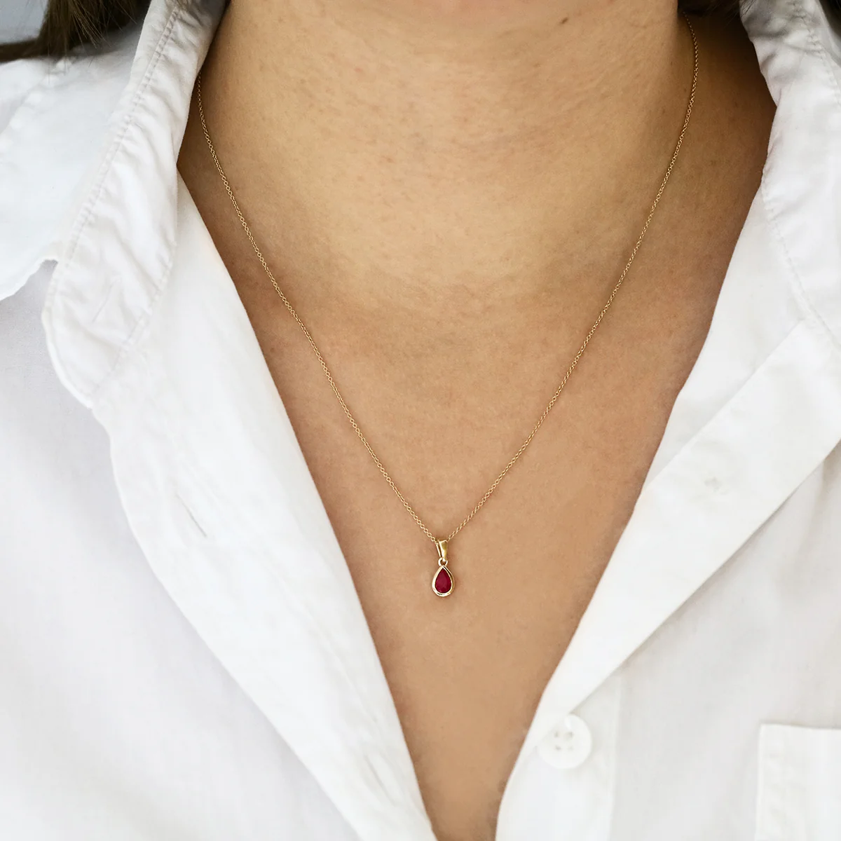 Personalised Birthstone Pear Cut Rubover Necklace | 9K Yellow Gold - Image 13