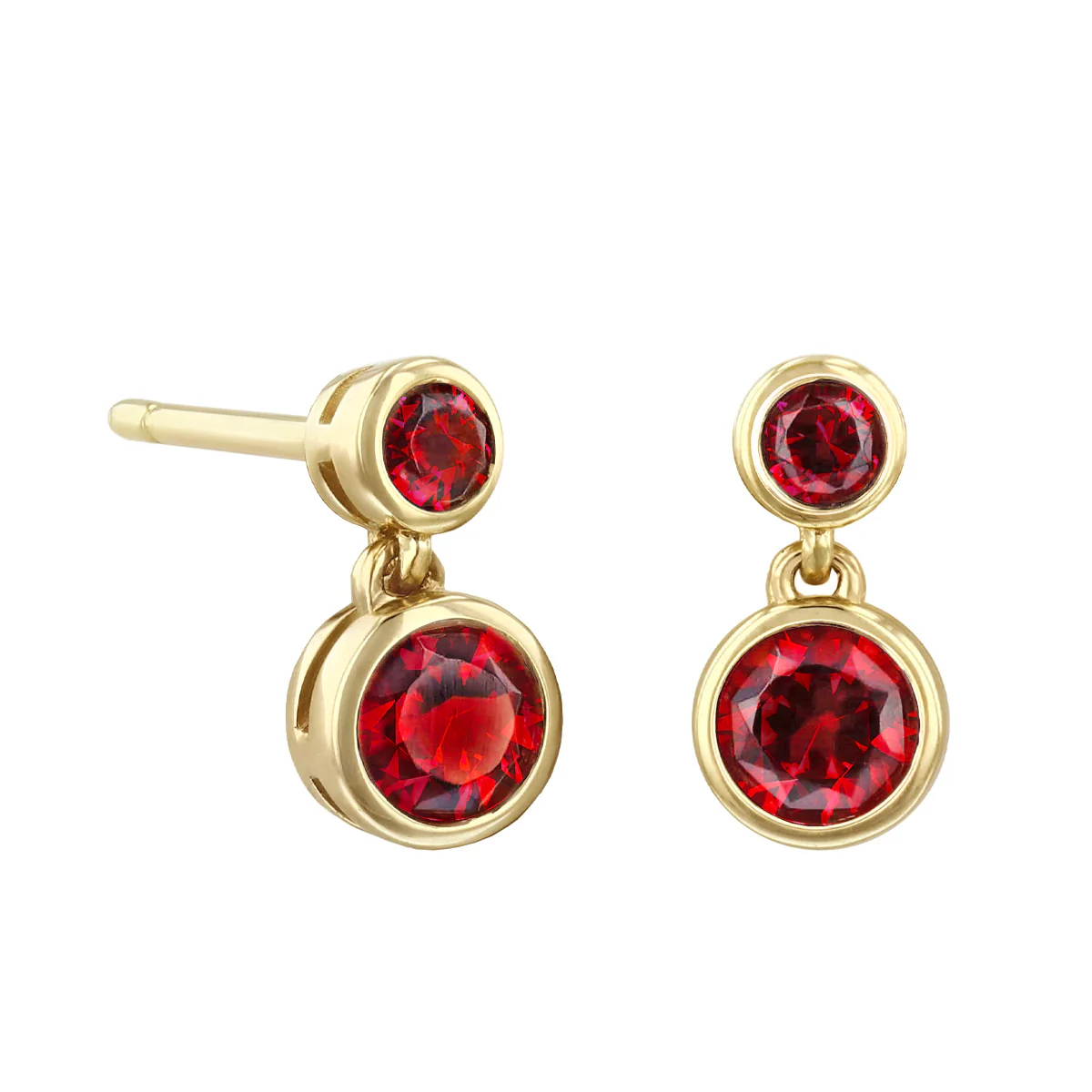 Birthstone Collection Round Garnet (January) Double Drop Earring | 9K Yellow Gold