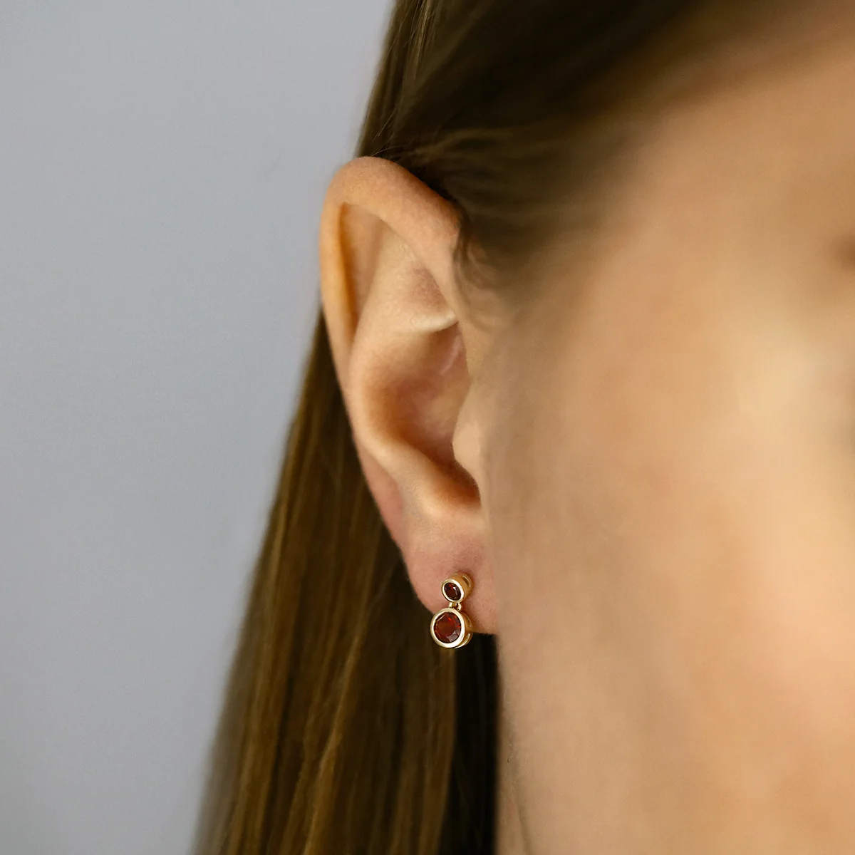 Birthstone Collection Round Garnet (January) Double Drop Earring | 9K Yellow Gold - Image 6