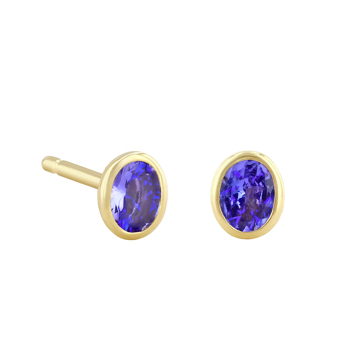 Birthstone Collection Oval Bezel Set Stud Earrings | 9K Yellow Gold - Image 11
