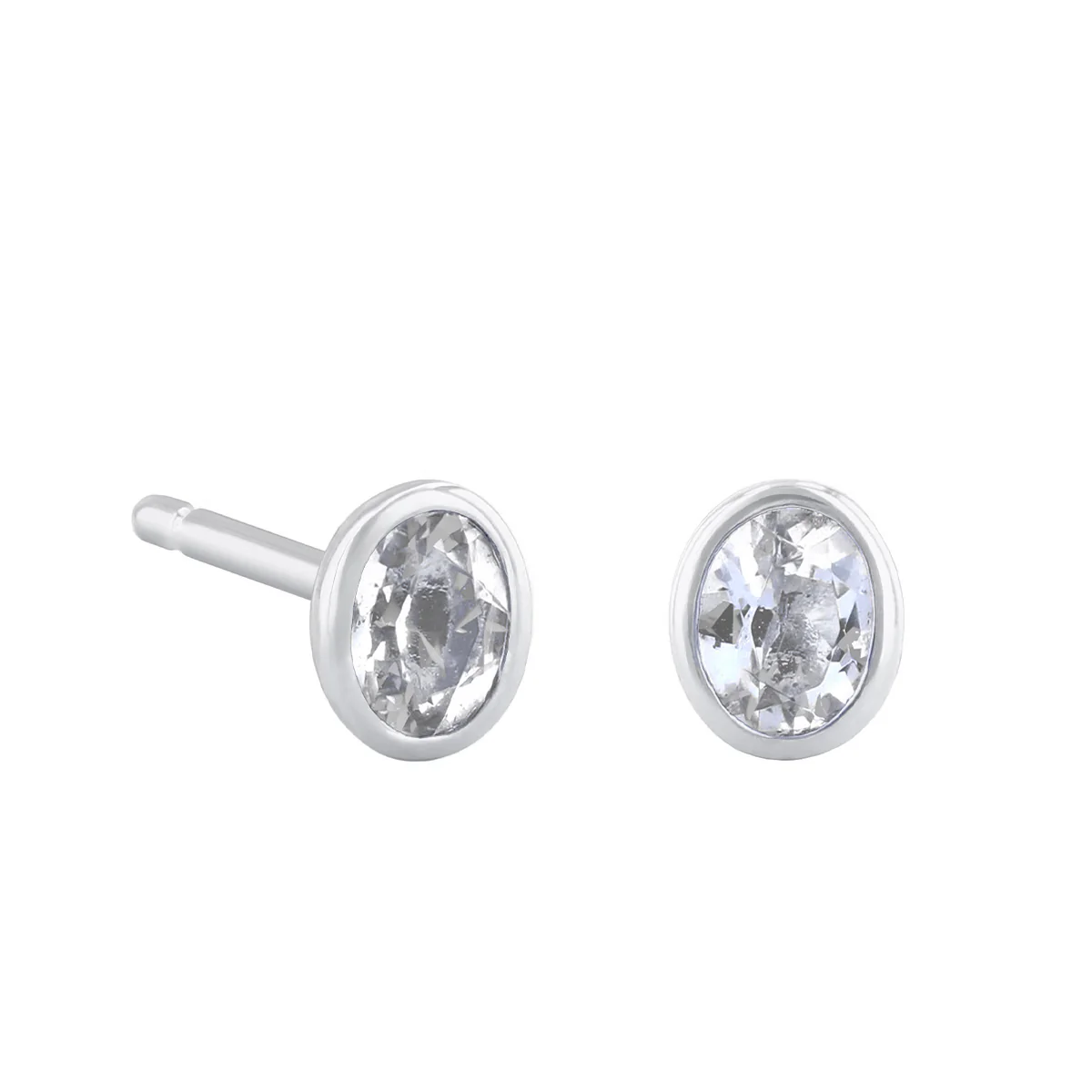 Birthstone Oval Bezel Set Stud Earrings | 9K White Gold - Image 11