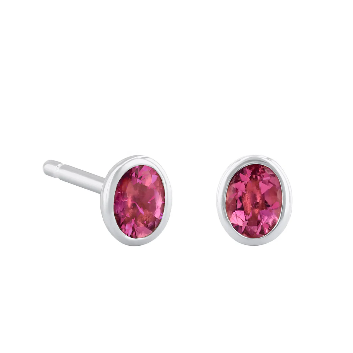 Birthstone Oval Bezel Set Stud Earrings | 9K White Gold - Image 12