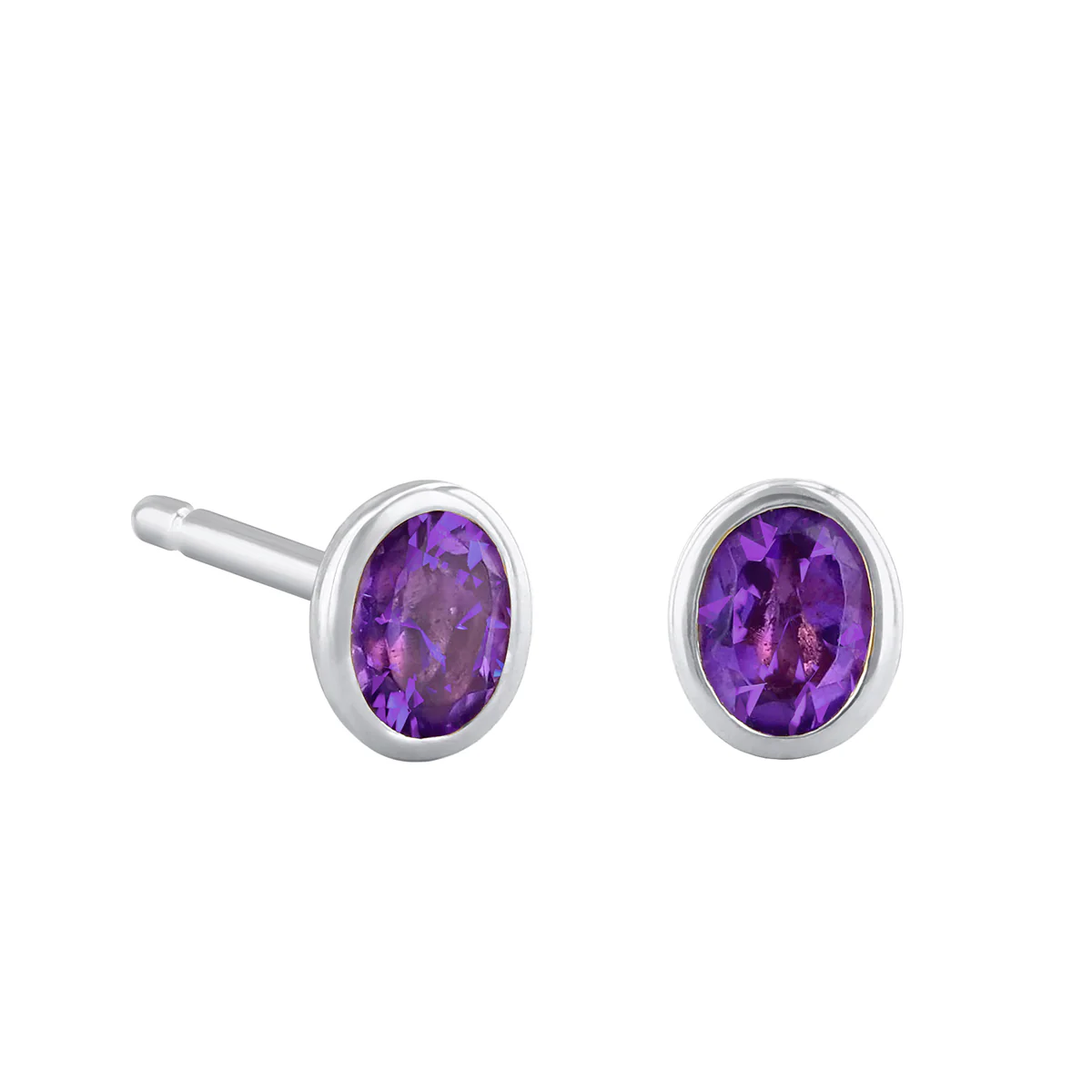 Birthstone Oval Bezel Set Stud Earrings | 9K White Gold - Image 2