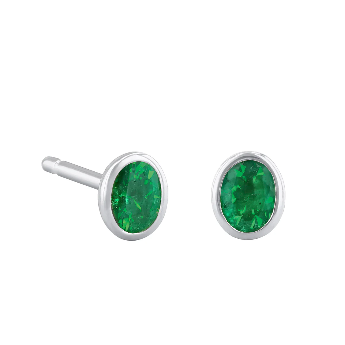 Birthstone Oval Bezel Set Stud Earrings | 9K White Gold - Image 3