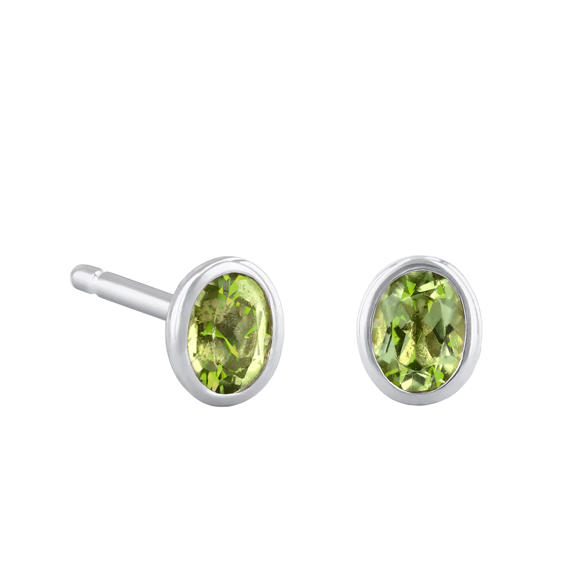 Birthstone Oval Bezel Set Stud Earrings | 9K White Gold - Image 5