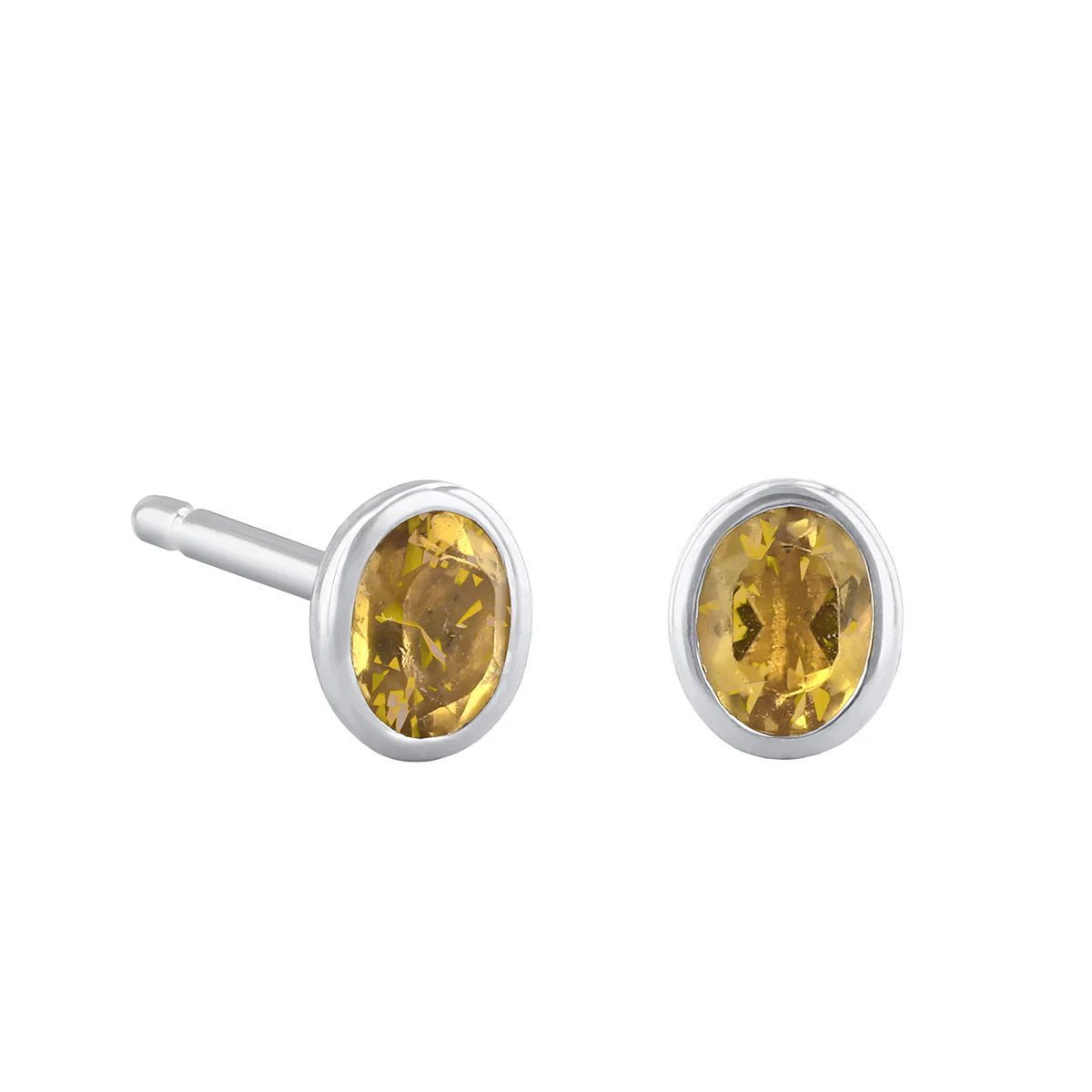Birthstone Oval Bezel Set Stud Earrings | 9K White Gold - Image 7