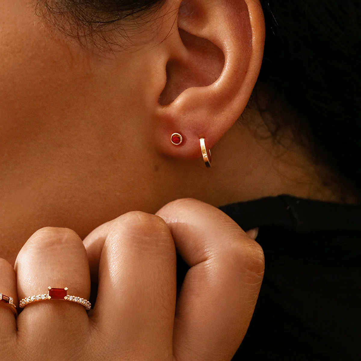 Birthstone Rubover Stud Earrings | 9K Yellow Gold - Image 4