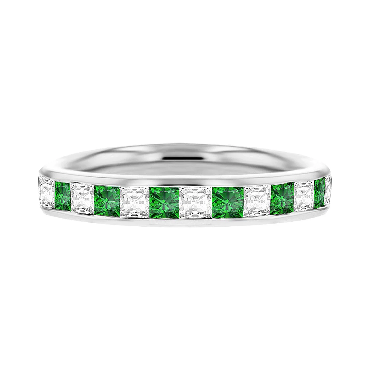Browns Gemstones Collection 18ct White Gold Diamond & Emerald Half Eternity Ring