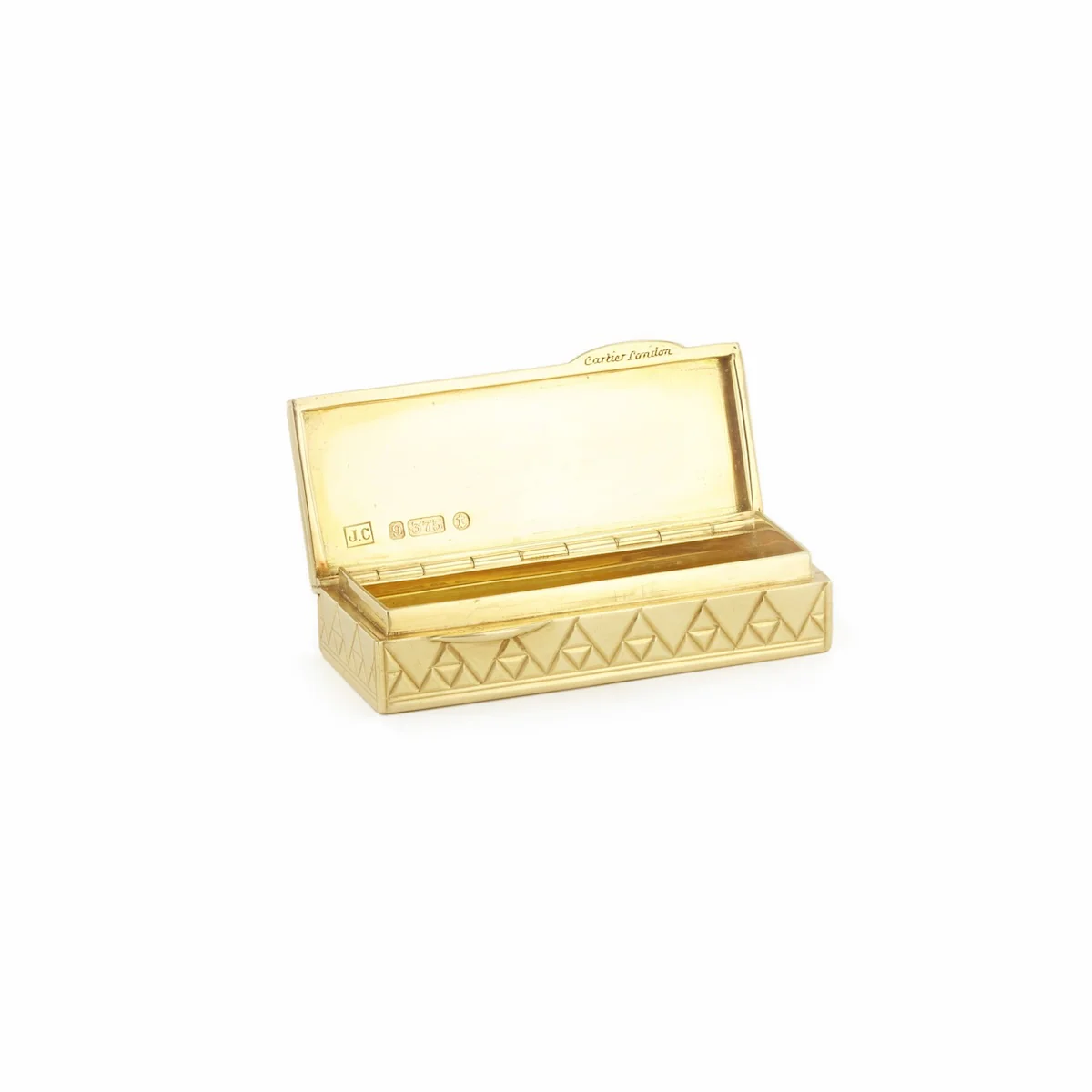 Cartier London 1934 Art Deco Engraved Pill Box | Pre-Loved | 9K Yellow Gold