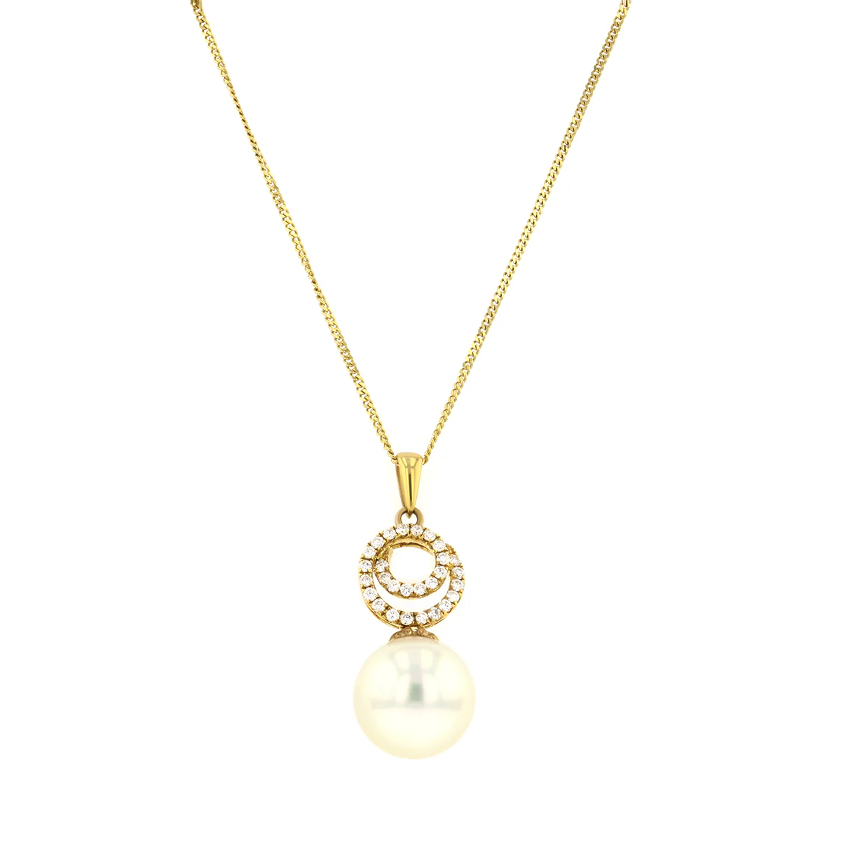 Cultured Pearl & Diamond Swirl Drop Pendant | 18K Yellow Gold - Image 2