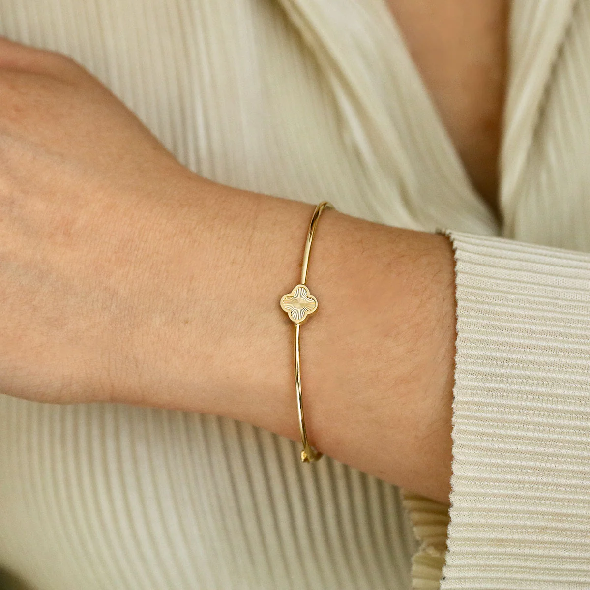 Soleil Collection Diamond Cut Petal Motif Bangle | 9K Yellow Gold - Image 4