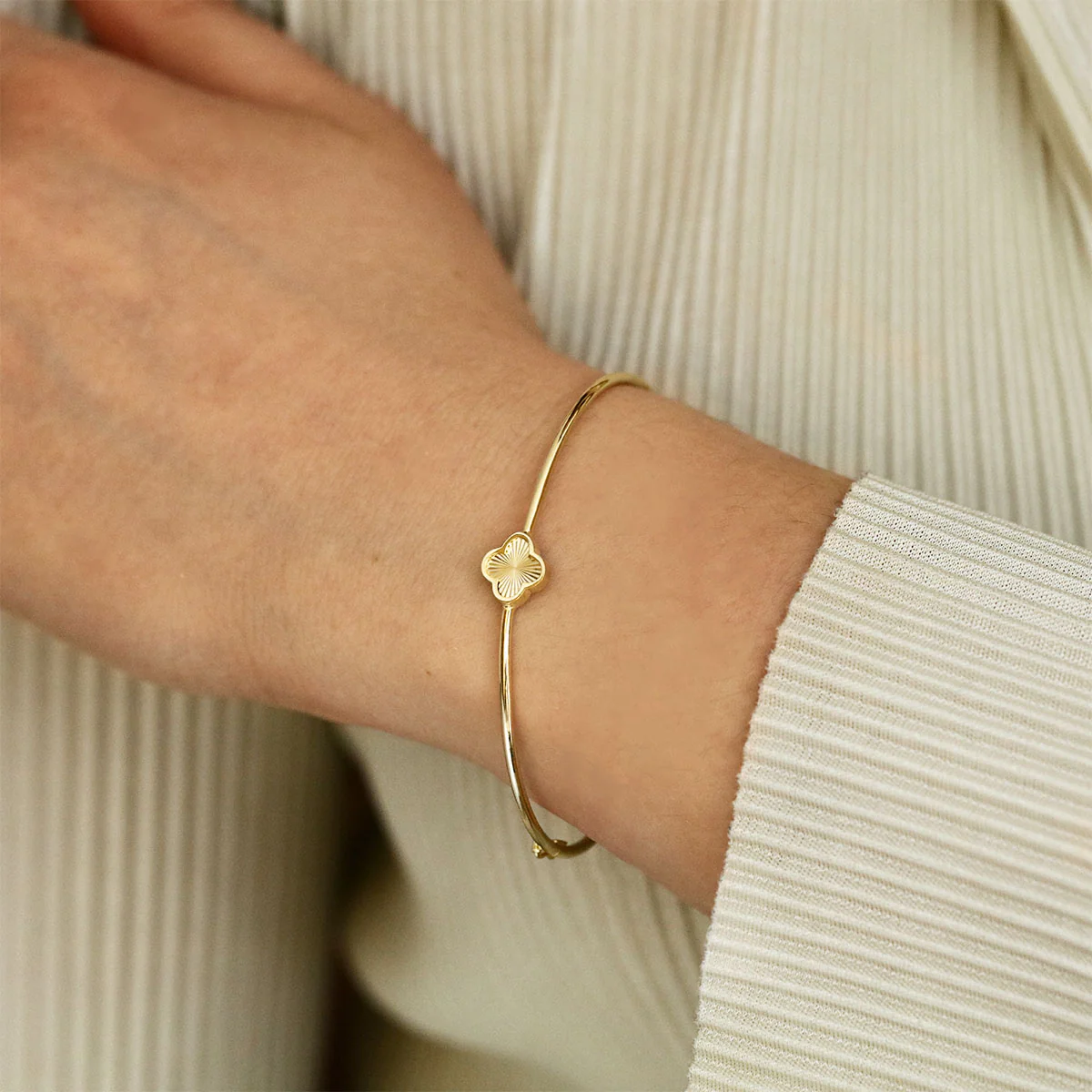 Soleil Collection Diamond Cut Petal Motif Bangle | 9K Yellow Gold - Image 5