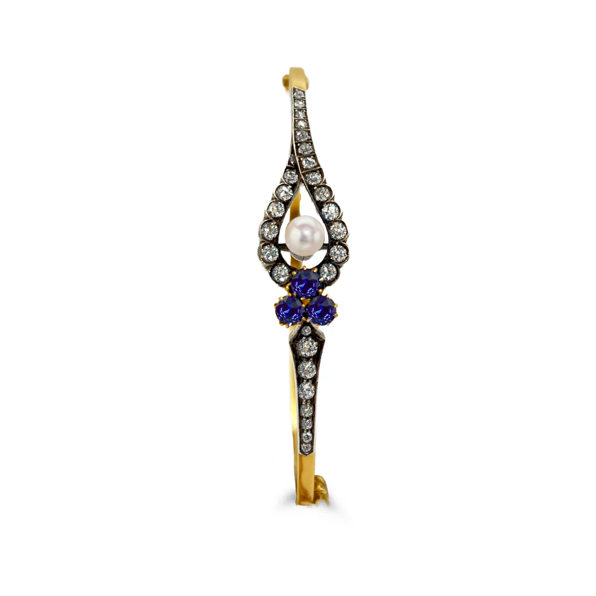Diamond, Sapphire and Pearl Bangle | Pre-Loved | 9K Rose Gold - Image 3