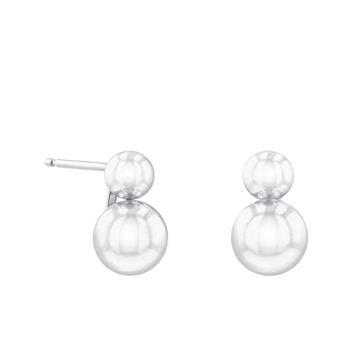 Double Ball Stud Earring | 9K White Gold