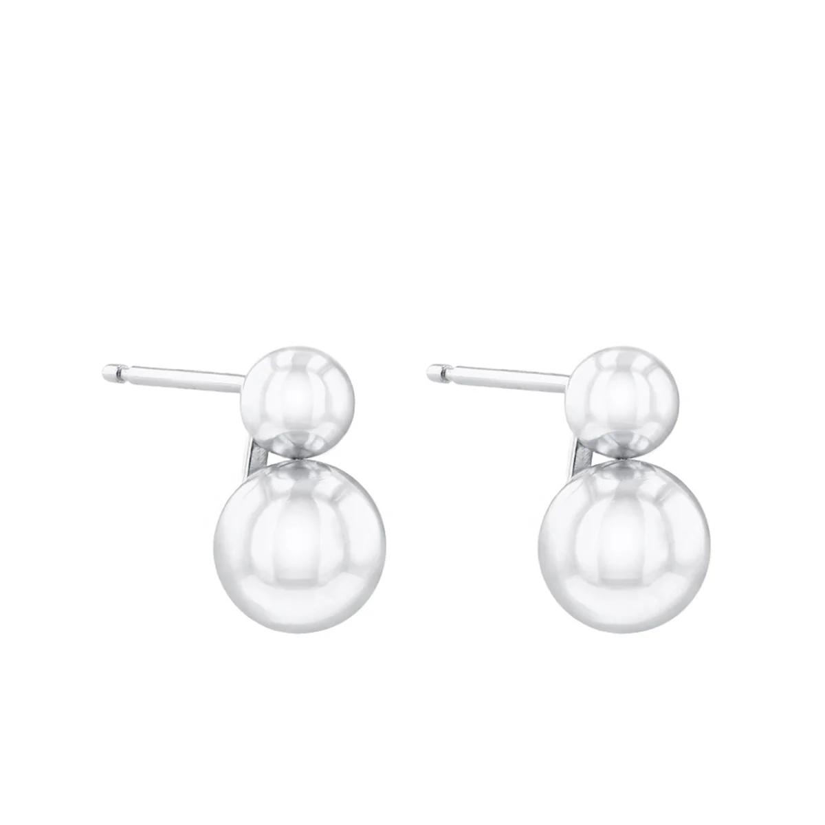 Double Ball Stud Earring | 9K White Gold - Image 3