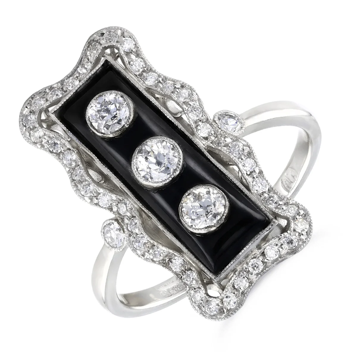 Early 20th Century Black Onyx and 0.78ct Old Cut Diamond Dress Ring | Pre-Loved | Platinum
