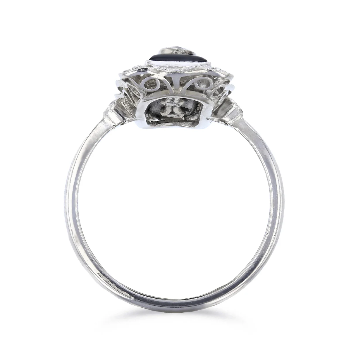 Early 20th Century Black Onyx and 0.78ct Old Cut Diamond Dress Ring | Pre-Loved | Platinum - Image 5