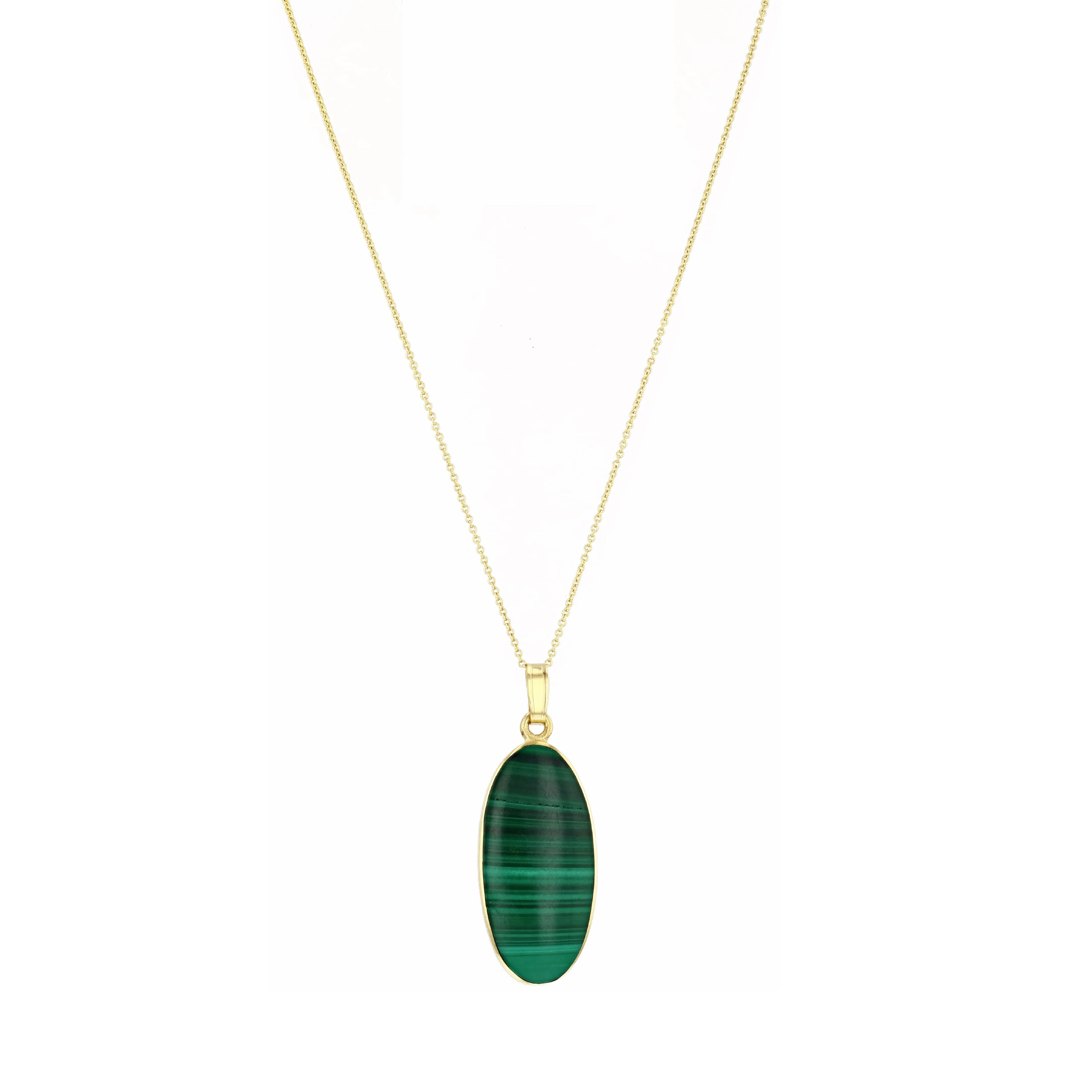 Elongated Oval Malachite Necklace (Chain Not Included) | Pre-Loved | 9K Yellow Gold - Image 2