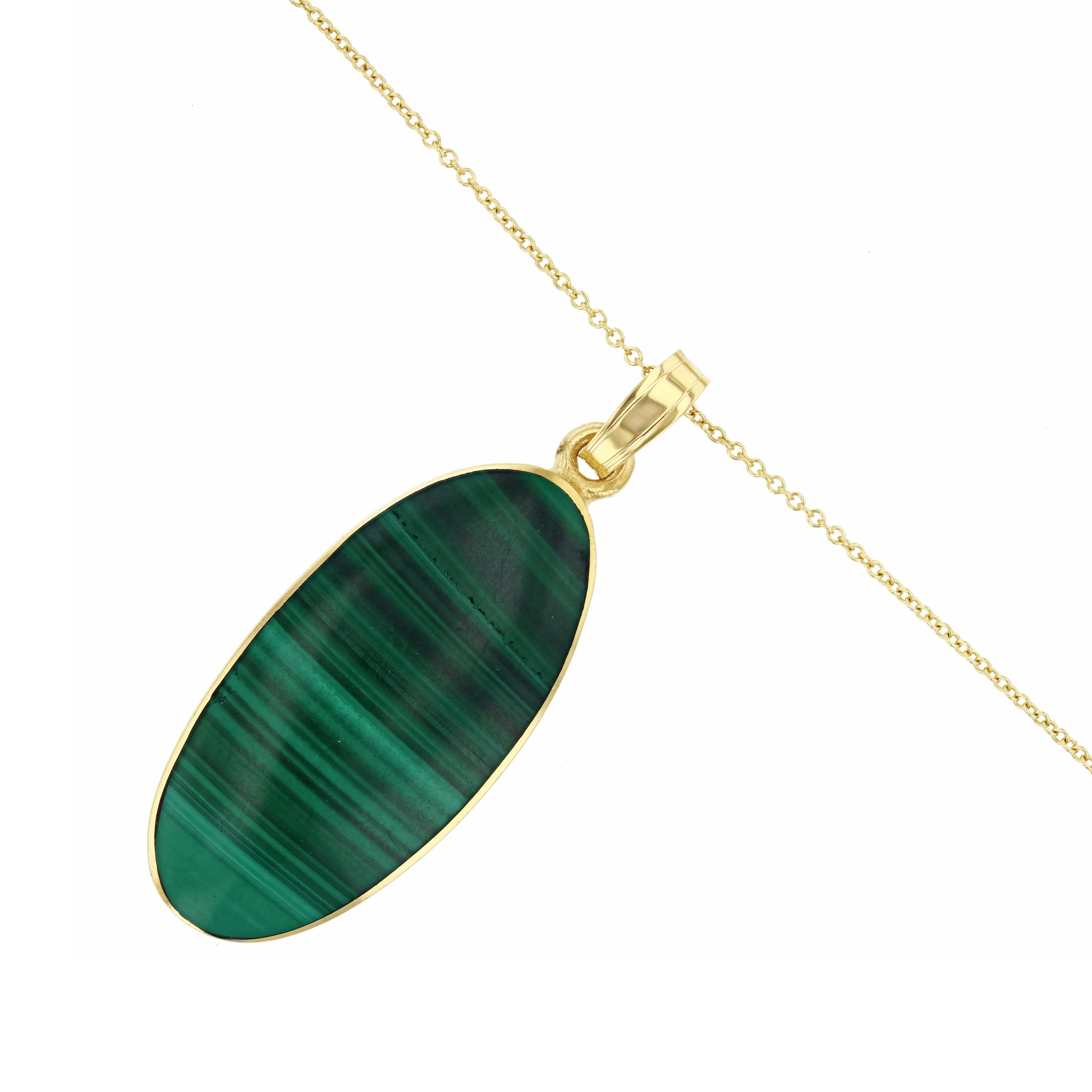 Elongated Oval Malachite Necklace (Chain Not Included) | Pre-Loved | 9K Yellow Gold - Image 3