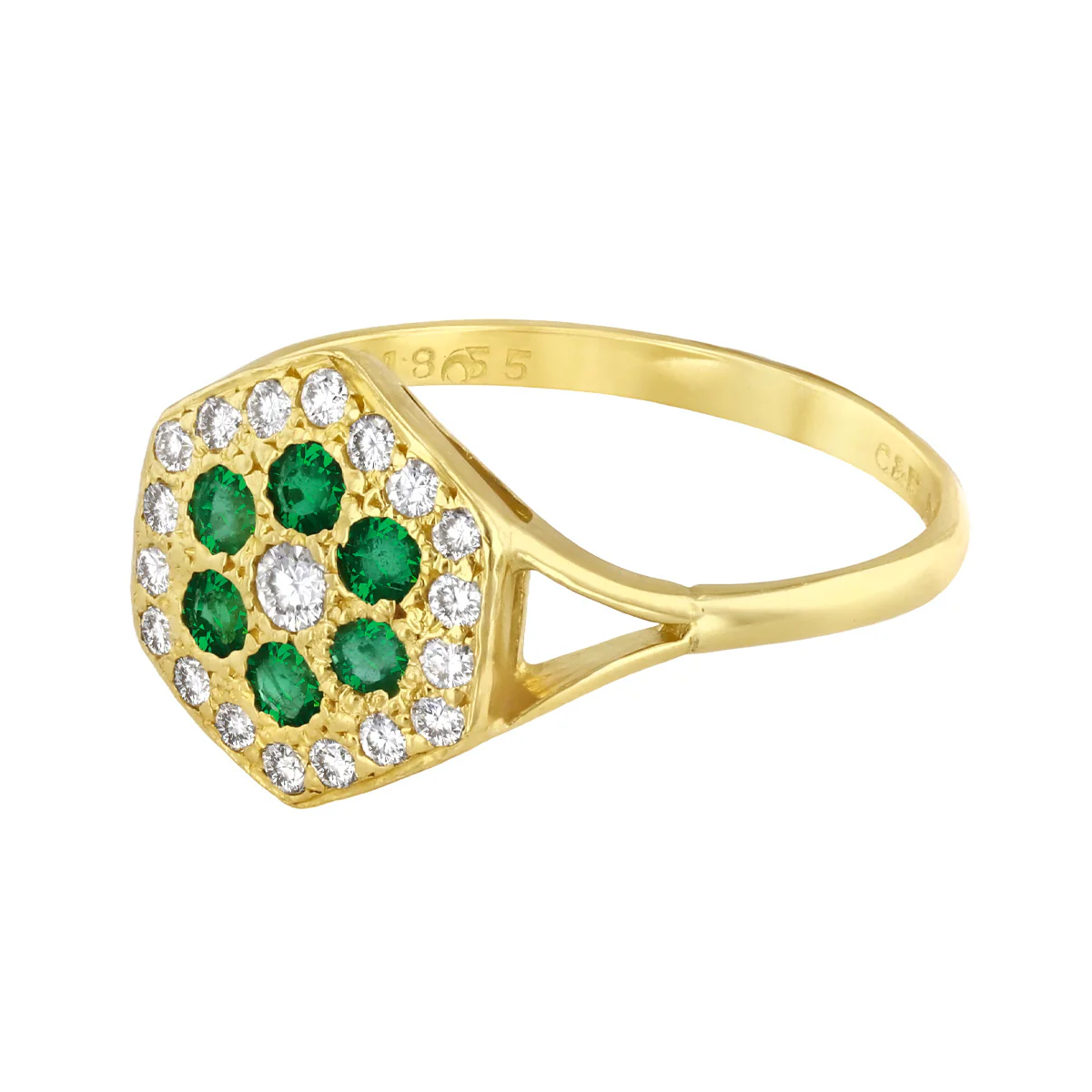 Emerald and Diamond Cluster Dress Ring | Pre-Loved | 18K Yellow Gold - Image 3