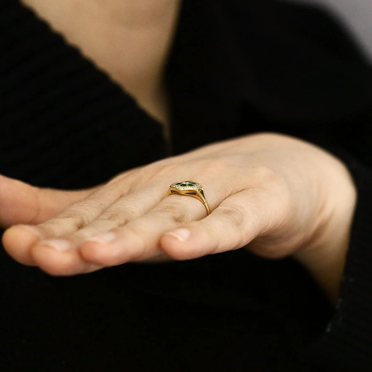 Emerald and Diamond Cluster Dress Ring | Pre-Loved | 18K Yellow Gold - Image 8