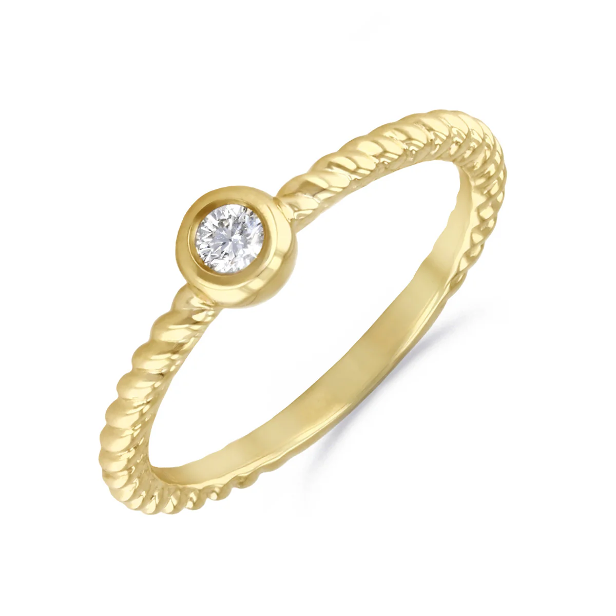 Everyday Diamonds 0.09ct Bezel Set Solitaire Ring with Twisted Band | 18K Yellow Gold