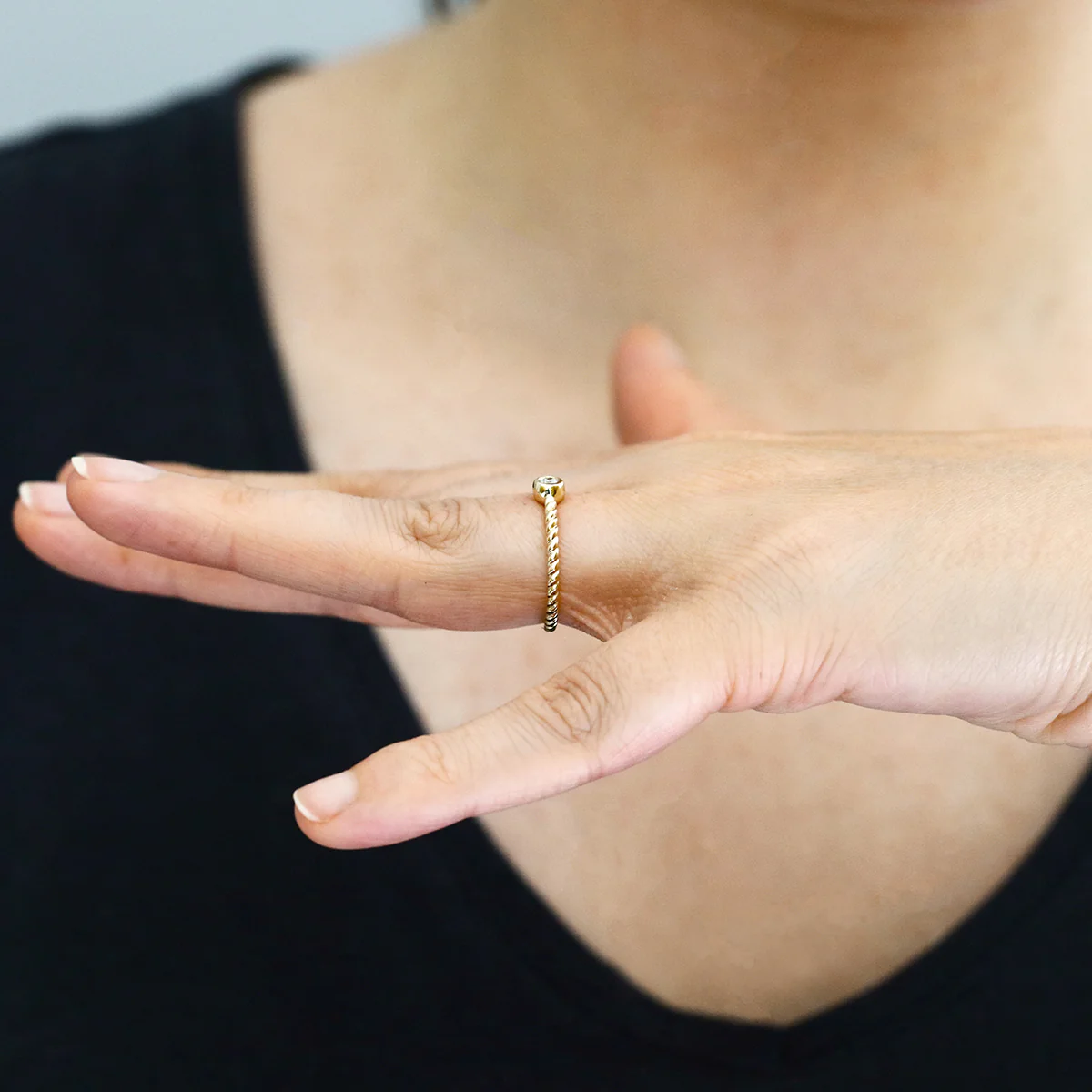 Everyday Diamonds 0.09ct Bezel Set Solitaire Ring with Twisted Band | 18K Yellow Gold - Image 7