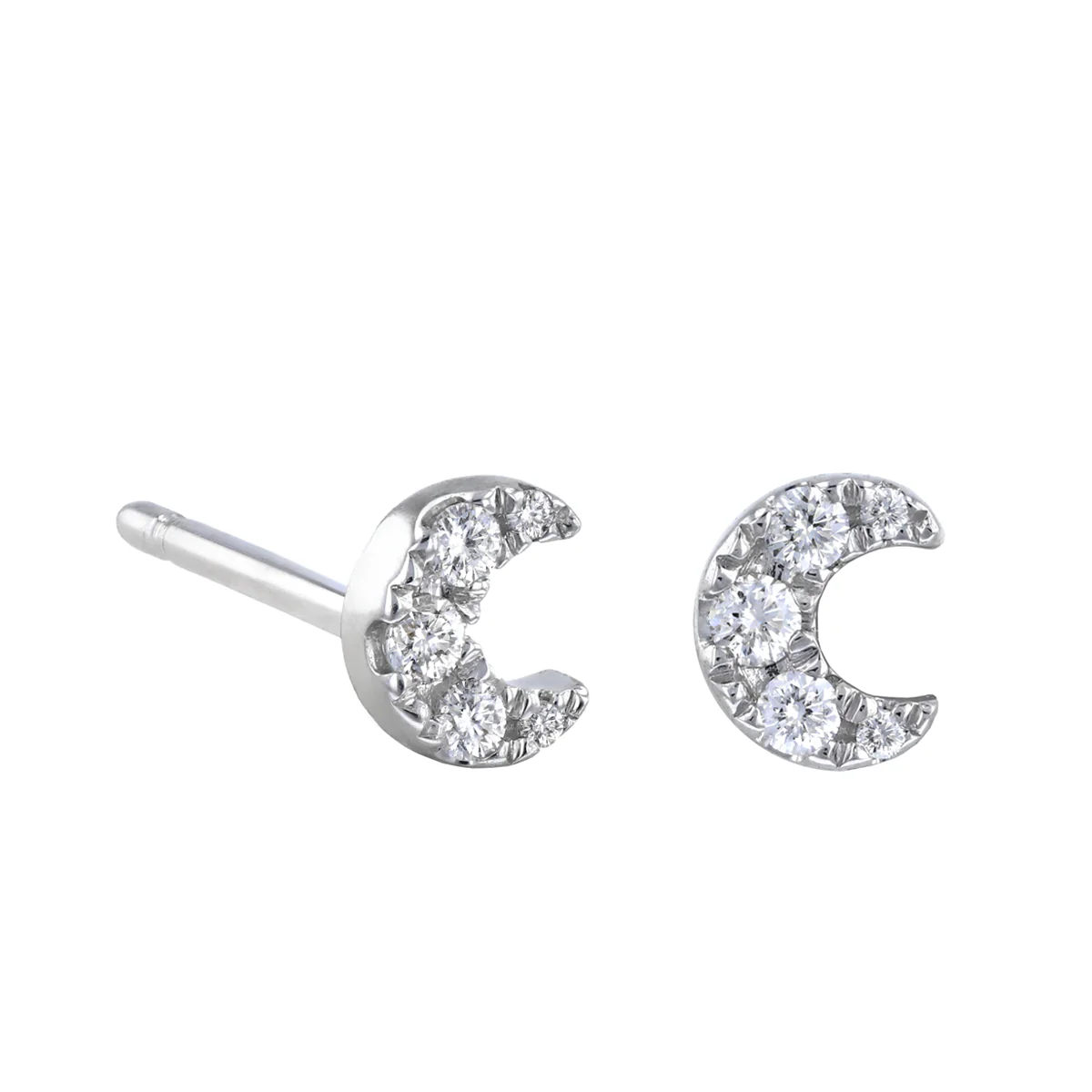 Soleil Collection 0.11ct Diamond Crescent Moon Stud Earrings | 9K White Gold