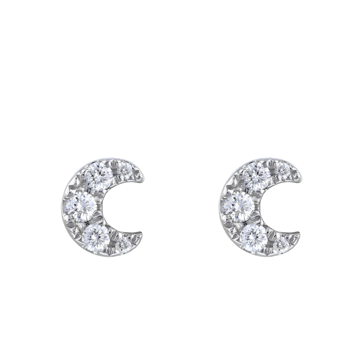 Soleil Collection 0.11ct Diamond Crescent Moon Stud Earrings | 9K White Gold - Image 2