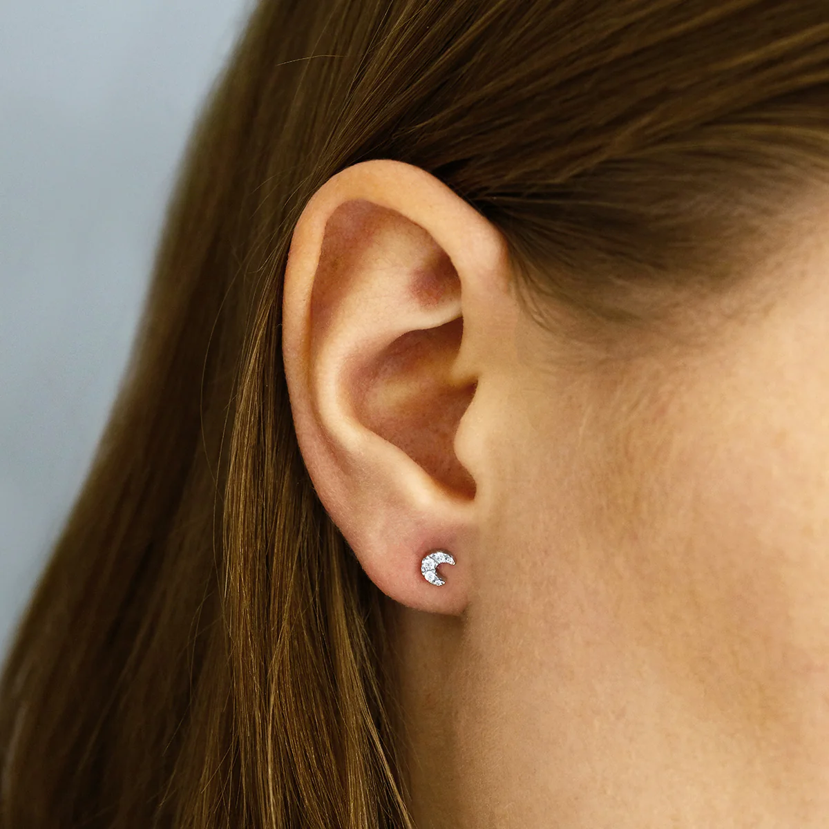 Soleil Collection 0.11ct Diamond Crescent Moon Stud Earrings | 9K White Gold - Image 6