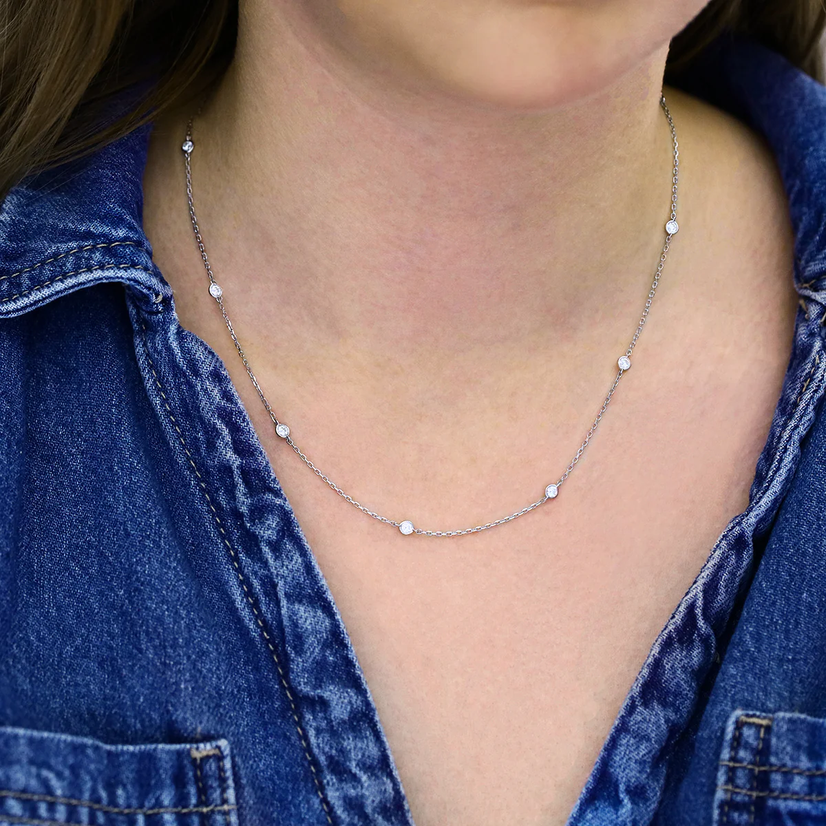 Everyday Diamonds 0.80ct Brilliant Cut Bezel Set Station Necklace | 9K White Gold - Image 3