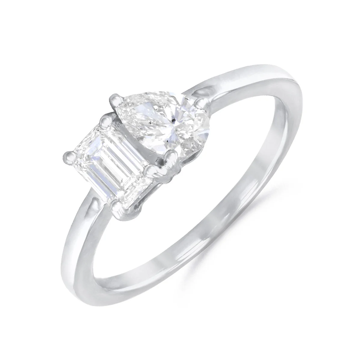 Everyday Diamonds 0.97ct Lab-Grown Emerald and Pear Cut Diamond Toi Et Moi Ring | 9K White Gold