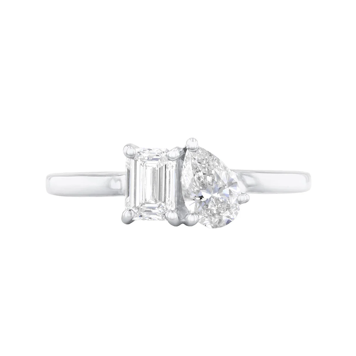 Everyday Diamonds 0.97ct Lab-Grown Emerald and Pear Cut Diamond Toi Et Moi Ring | 9K White Gold - Image 2