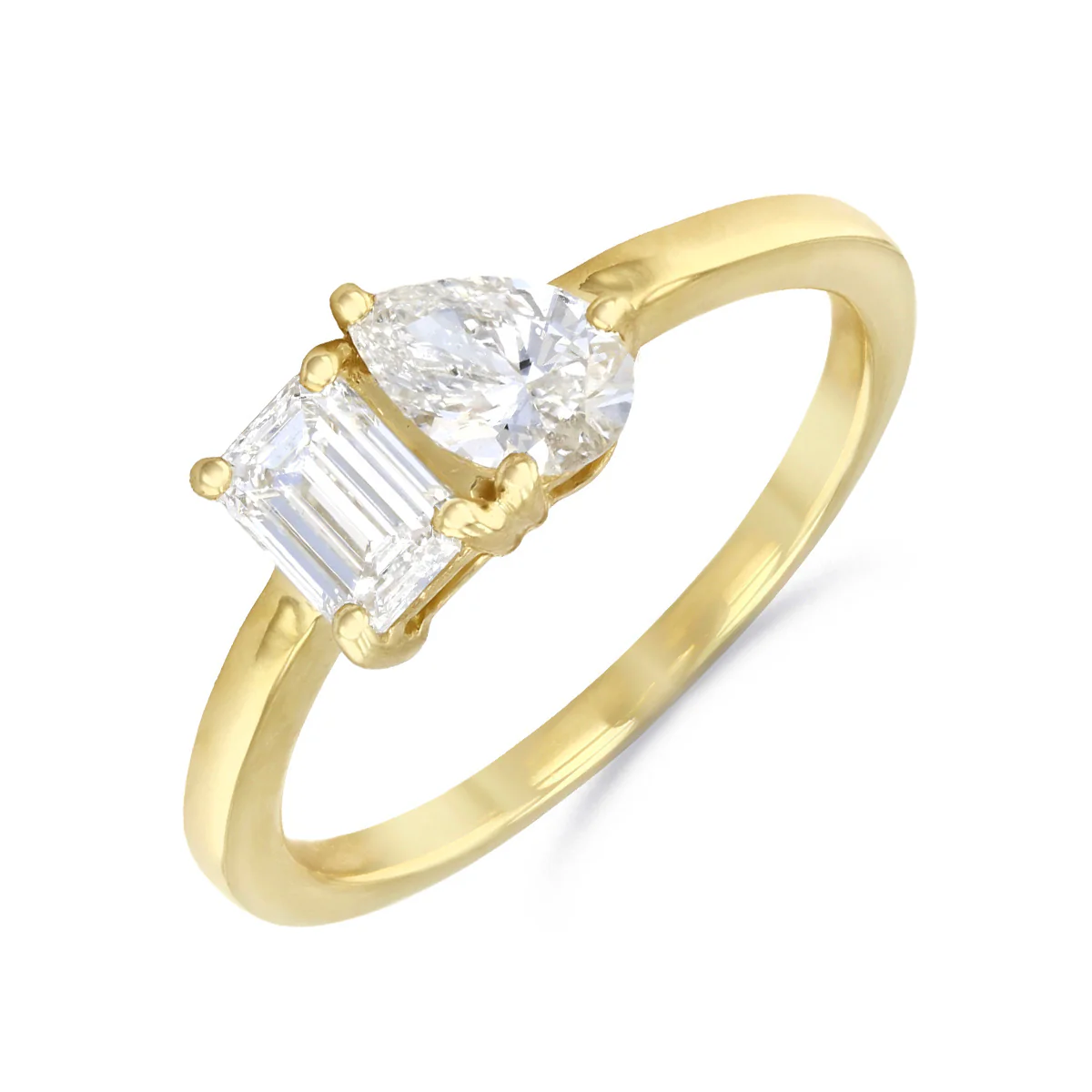 Everyday Diamonds 0.97ct Lab-Grown Emerald and Pear Cut Diamond Toi Et Moi Ring | 9K Yellow Gold