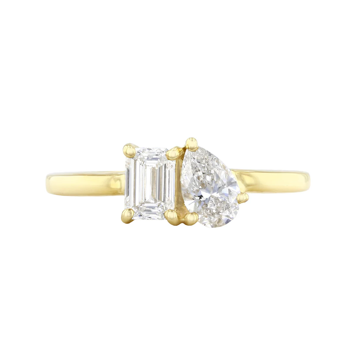 Everyday Diamonds 0.97ct Lab-Grown Emerald and Pear Cut Diamond Toi Et Moi Ring | 9K Yellow Gold - Image 2