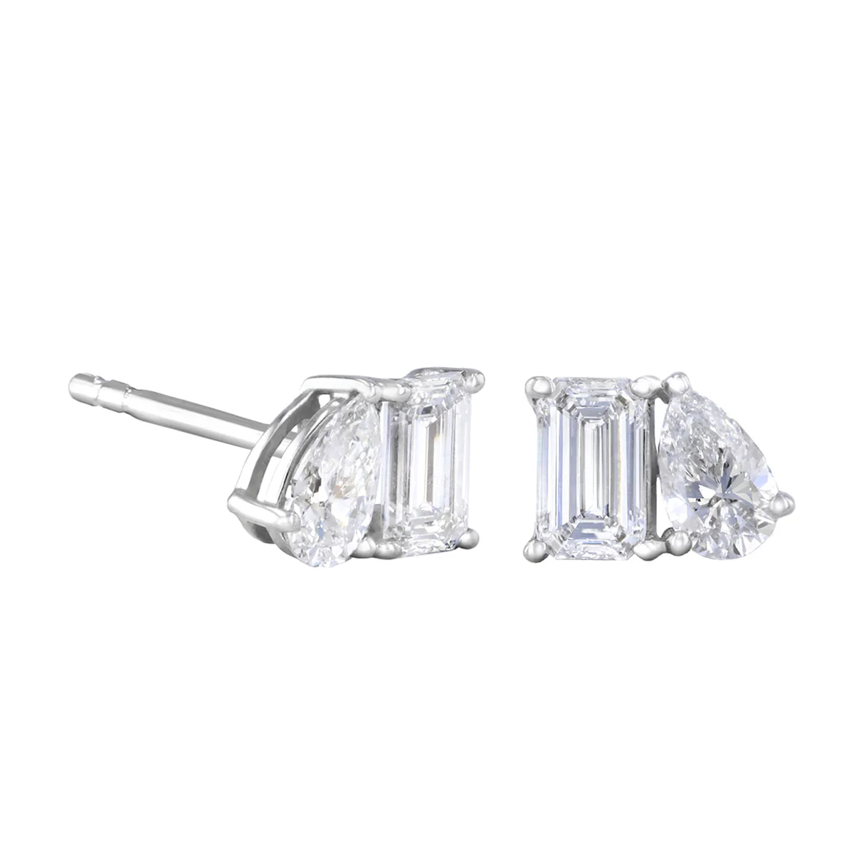 Everyday Diamonds 0.98ct Toi Et Moi Pear and Emerald Cut Lab Grown Diamond Stud Earrings  | 9K White Gold