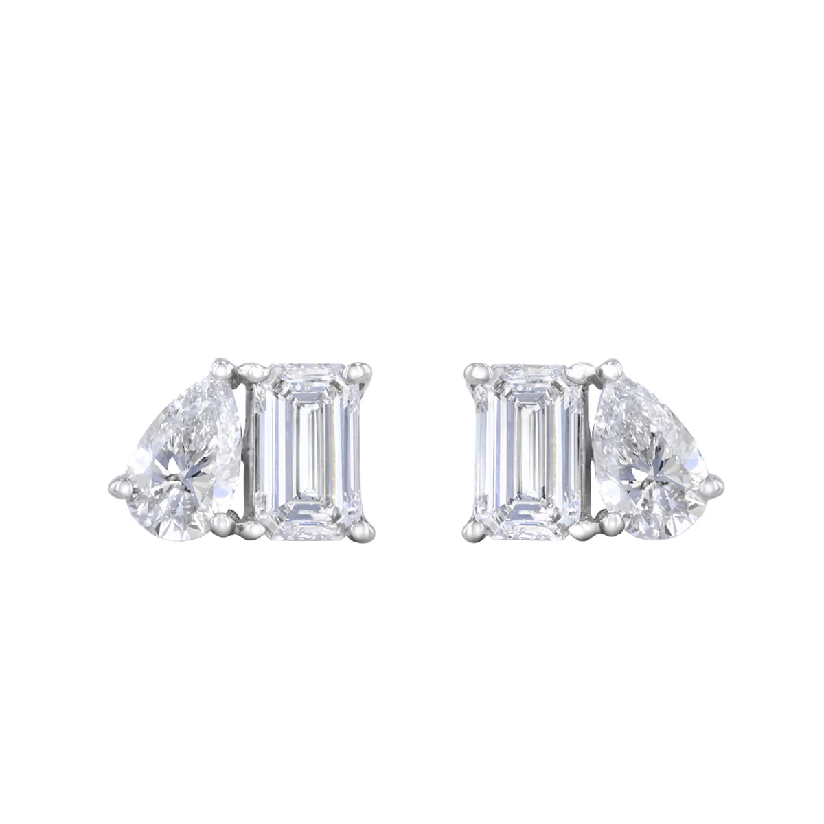 Everyday Diamonds 0.98ct Toi Et Moi Pear and Emerald Cut Lab Grown Diamond Stud Earrings  | 9K White Gold - Image 2