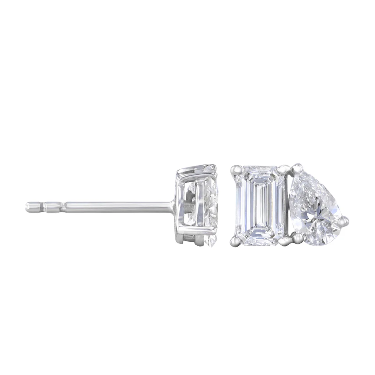 Everyday Diamonds 0.98ct Toi Et Moi Pear and Emerald Cut Lab Grown Diamond Stud Earrings  | 9K White Gold - Image 4