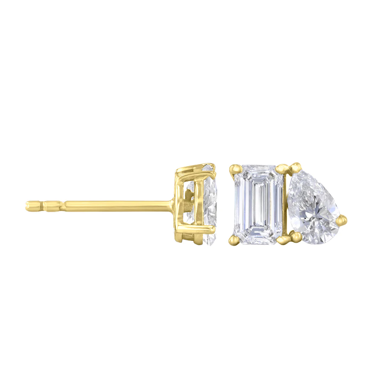 Everyday Diamonds 0.98ct Toi Et Moi Pear and Emerald Cut Lab Grown Diamond Stud Earrings | 9K Yellow Gold - Image 3