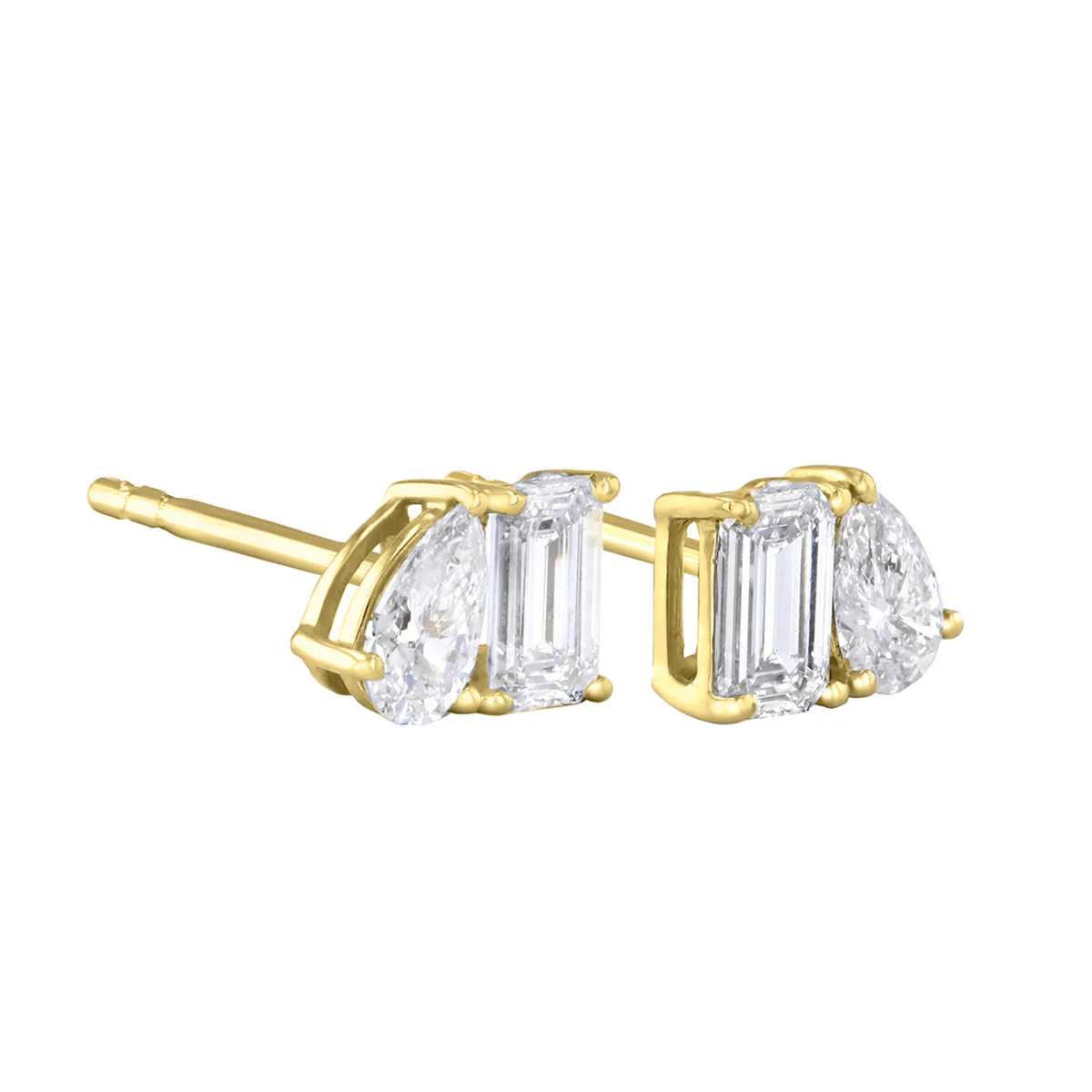 Everyday Diamonds 0.98ct Toi Et Moi Pear and Emerald Cut Lab Grown Diamond Stud Earrings | 9K Yellow Gold - Image 4