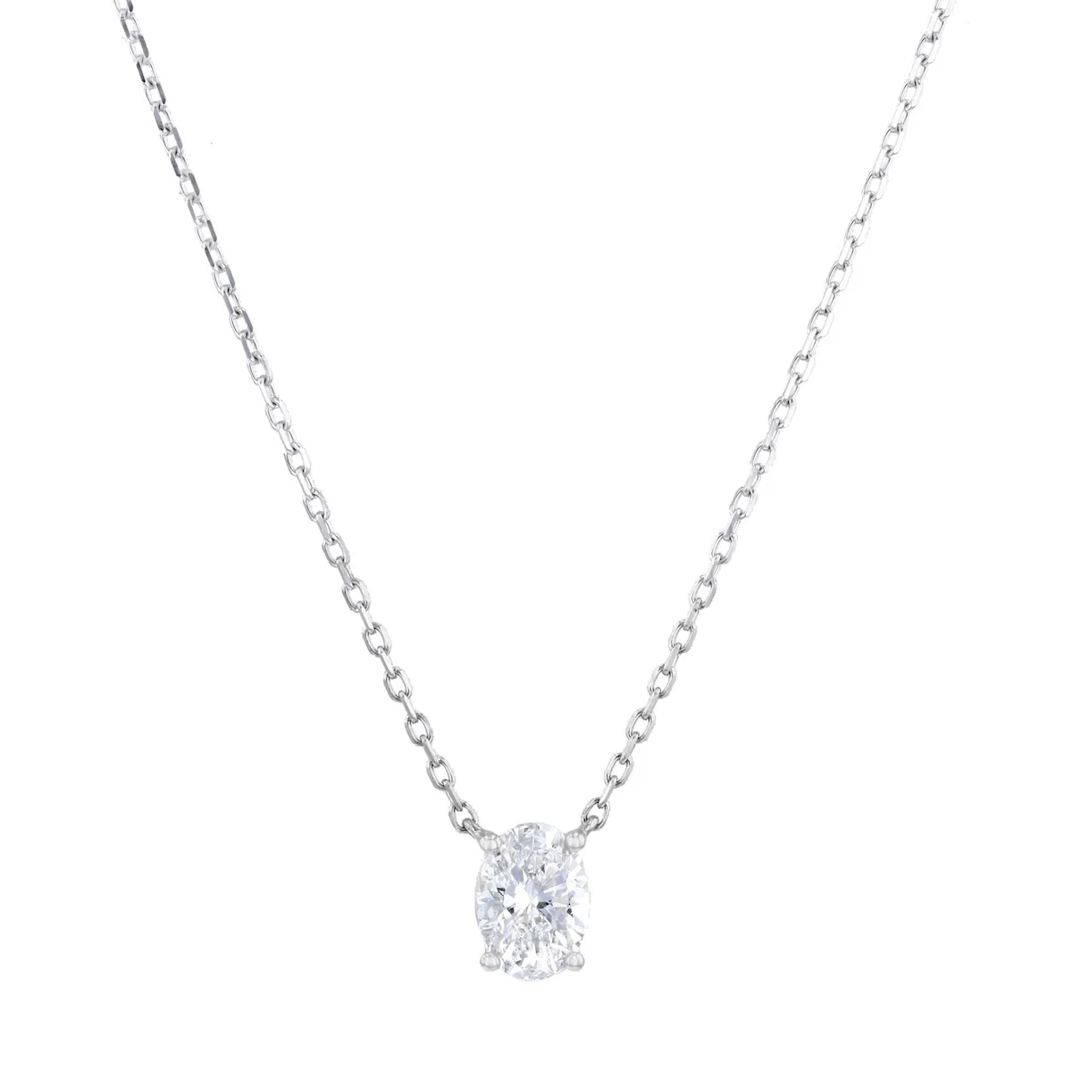 Everyday Diamonds 1.03ct Oval Cut Lab Grown Diamond Fixed Solitaire Necklace | 9K White Gold