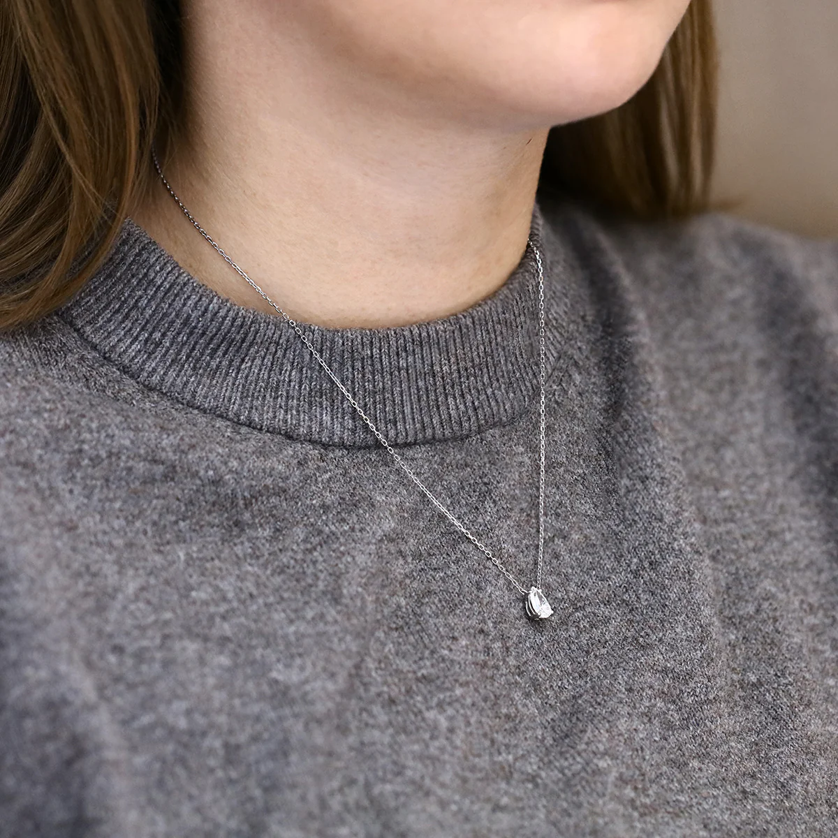 Everyday Diamonds 1.07ct Pear Cut Lab Grown Diamond Fixed Solitaire Necklace | 9K White Gold - Image 5