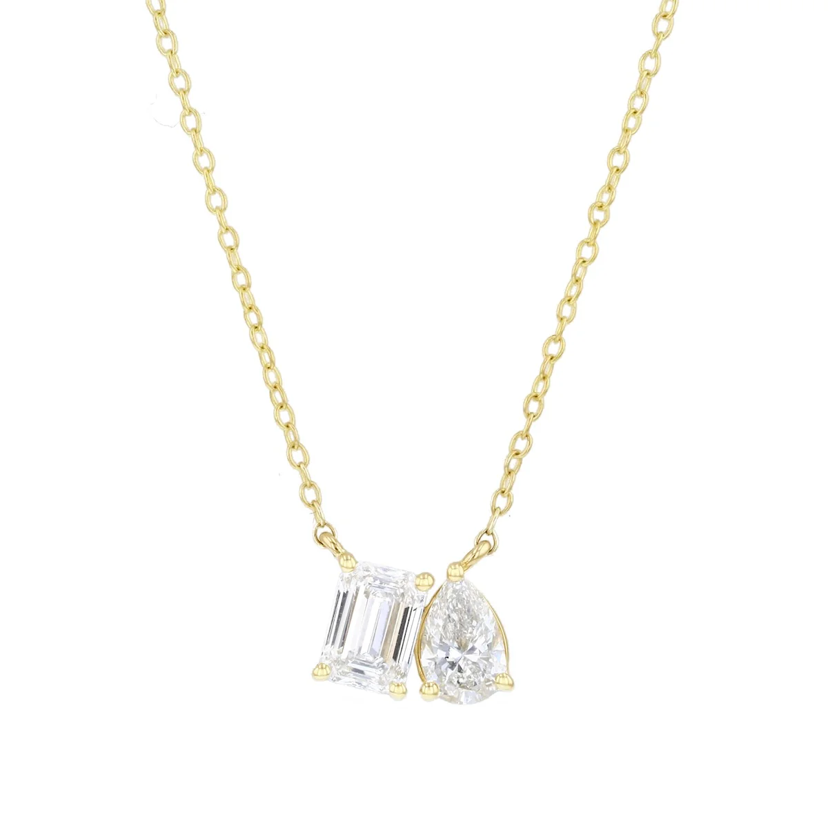 Everyday Diamonds 1.40ct Toi Et Moi Emerald and Pear Cut Lab Grown Diamond Necklace | 9K Yellow Gold