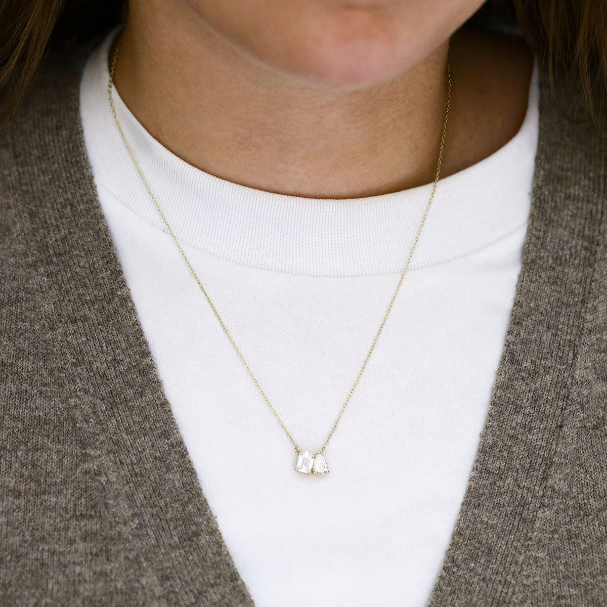 Everyday Diamonds 1.40ct Toi Et Moi Emerald and Pear Cut Lab Grown Diamond Necklace | 9K Yellow Gold - Image 4