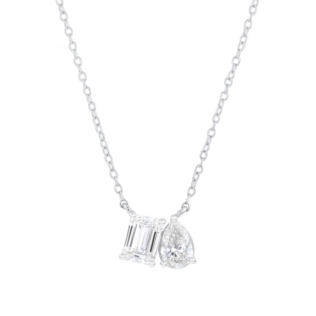 Everyday Diamonds 1.41ct Toi Et Moi Emerald and Pear Cut Lab-Grown Diamond Necklace | 9K White Gold