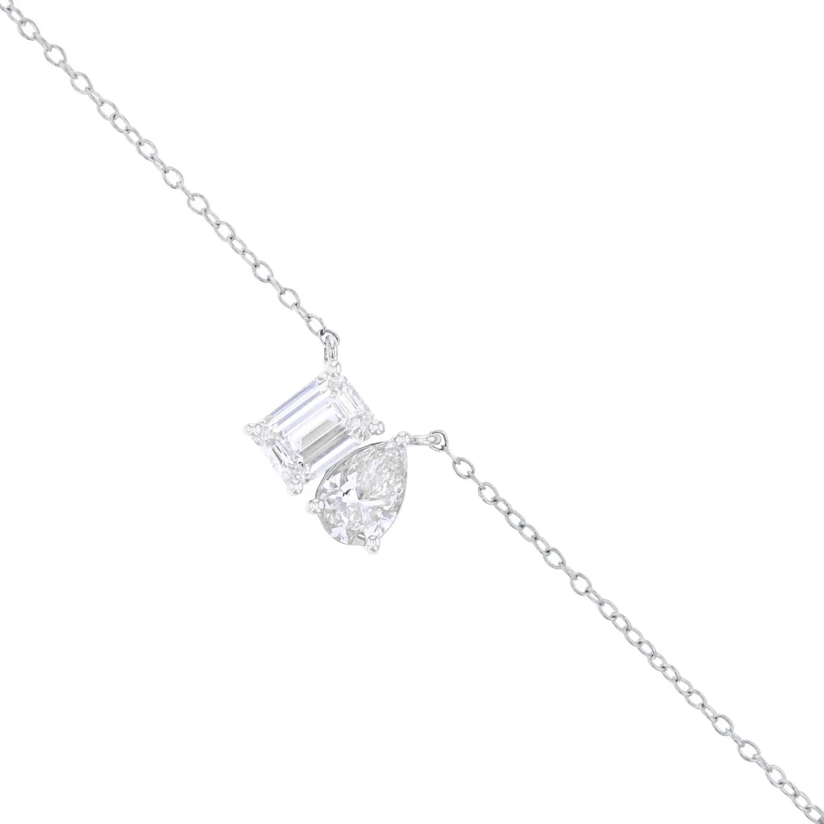 Everyday Diamonds 1.41ct Toi Et Moi Emerald and Pear Cut Lab-Grown Diamond Necklace | 9K White Gold - Image 3