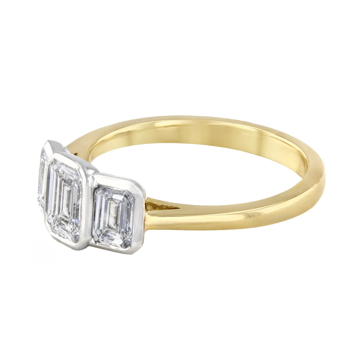 Everyday Diamonds Collection 1.60ct Lab Grown Emerald Cut Bezel Set Three Stone Ring | 9K Bi-Metal - Image 3