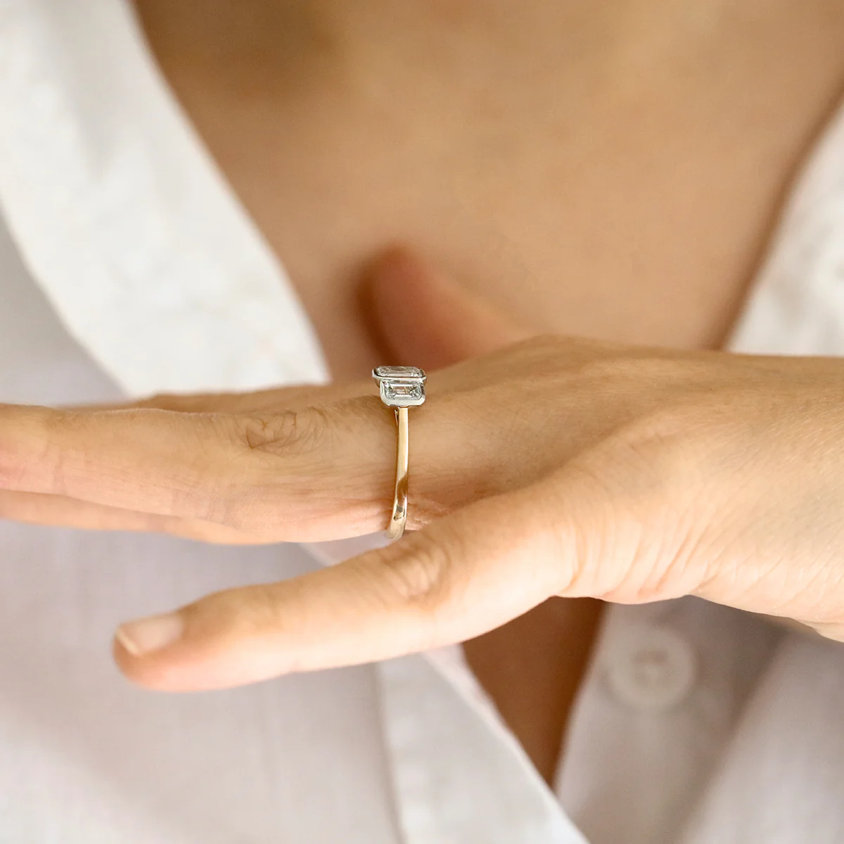 Everyday Diamonds Collection 1.60ct Lab Grown Emerald Cut Bezel Set Three Stone Ring | 9K Bi-Metal - Image 7